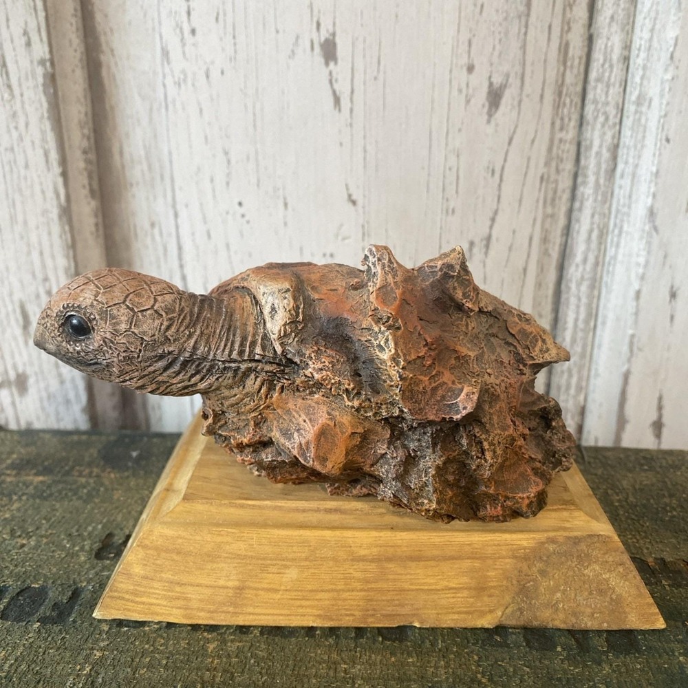Vtg Marka Gallery Maiku Collection Tortoise Sculpture Turtle Figurine Wood Base‎ - Picture 3 of 9